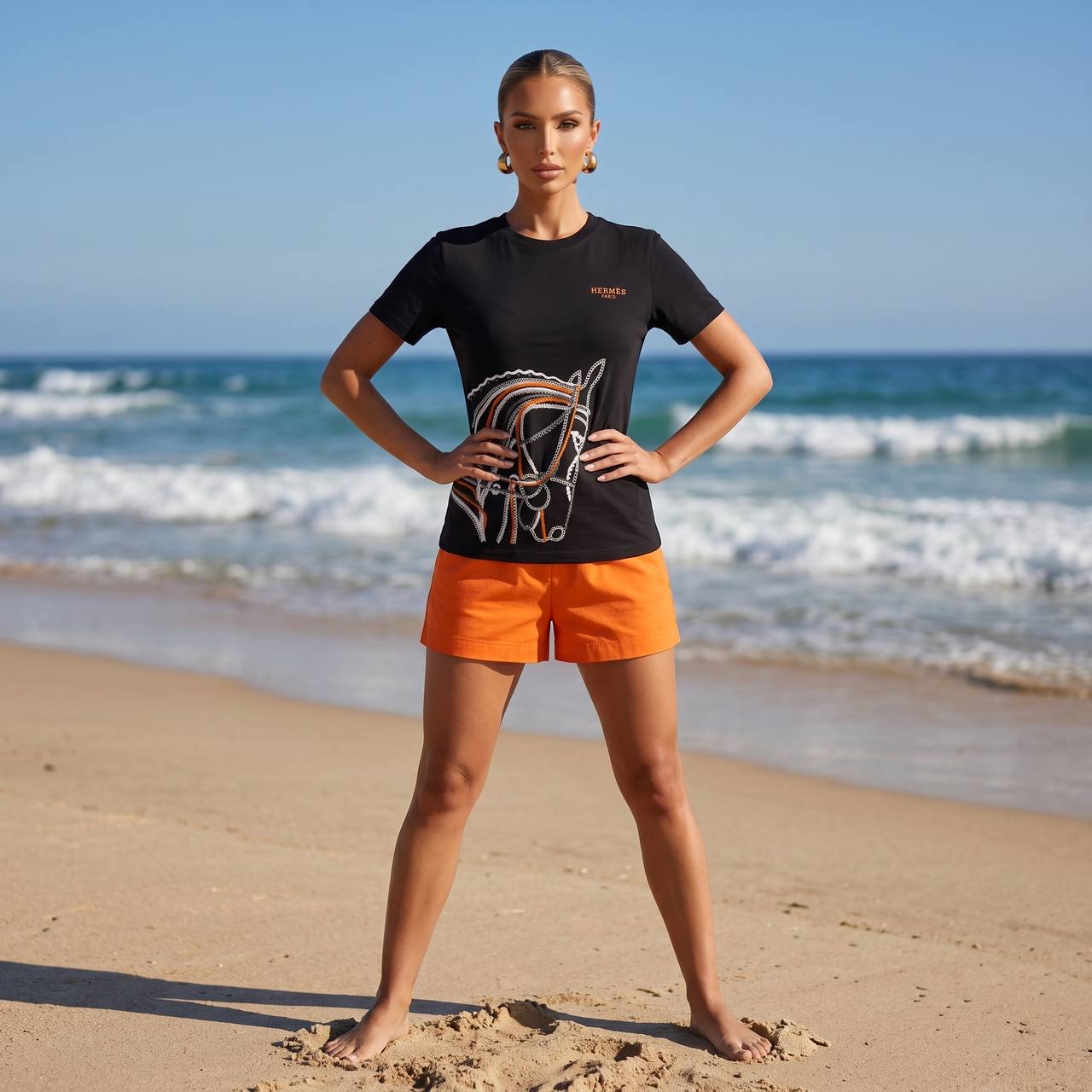 🖤 Hermès Black Horse Graphic T-Shirt – Luxury Casual Tee 🧡