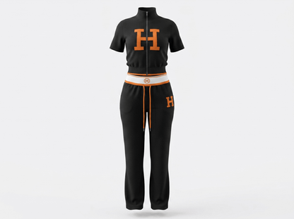 Hermès Black & Orange Logo Tracksuit Set 🖤🧡