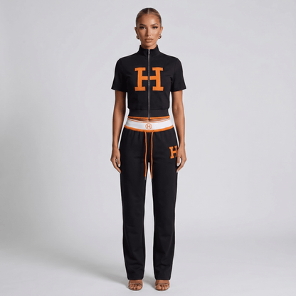 Hermès Black & Orange Logo Tracksuit Set 🖤🧡