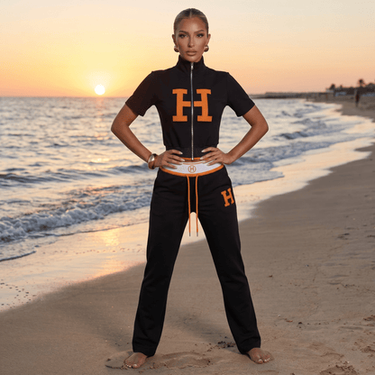 Hermès Black & Orange Logo Tracksuit Set 🖤🧡