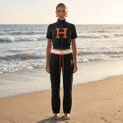 Hermès Black & Orange Logo Tracksuit Set 🖤🧡