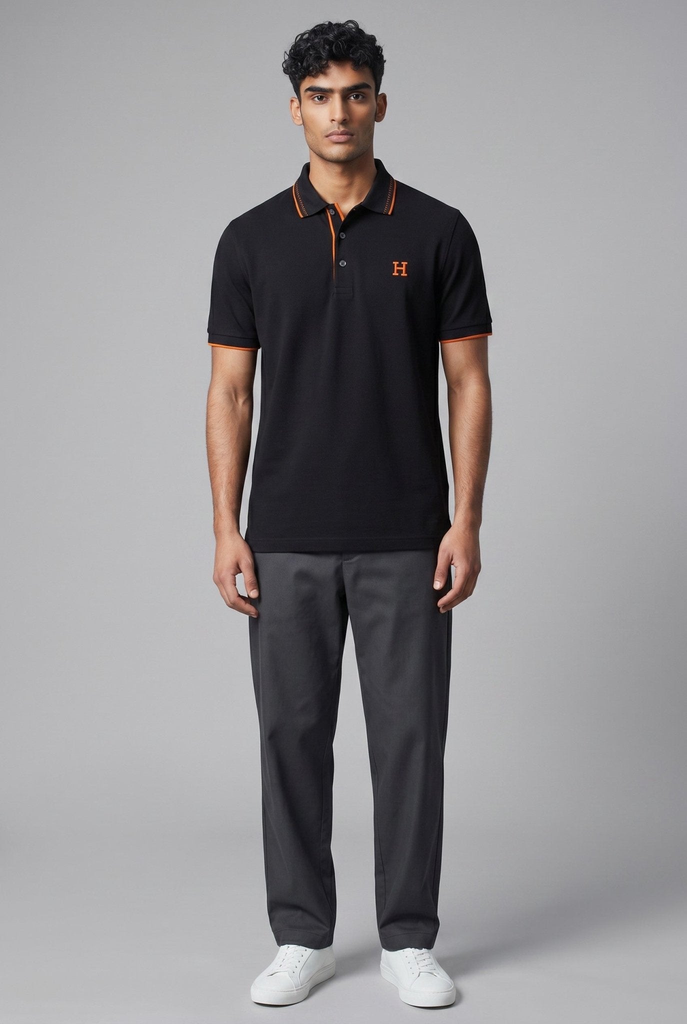 Hermès Black Polo Shirt 🖤🧡 Premium Minimal Icon