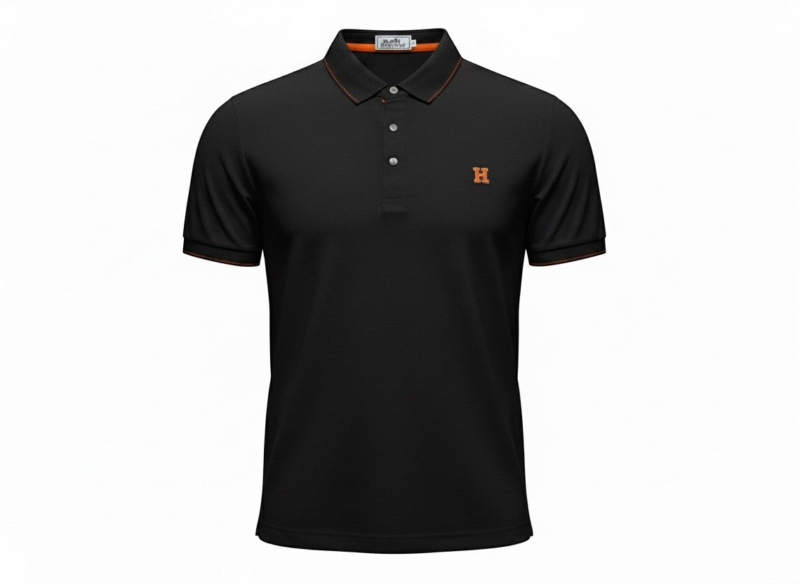 Hermès Black Polo Shirt 🖤🧡 Premium Minimal Icon