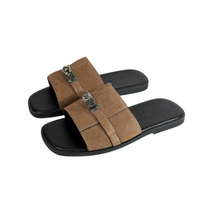Hermès Brown Suede Slides 🤎✨ Luxury Flat Sandals for Men
