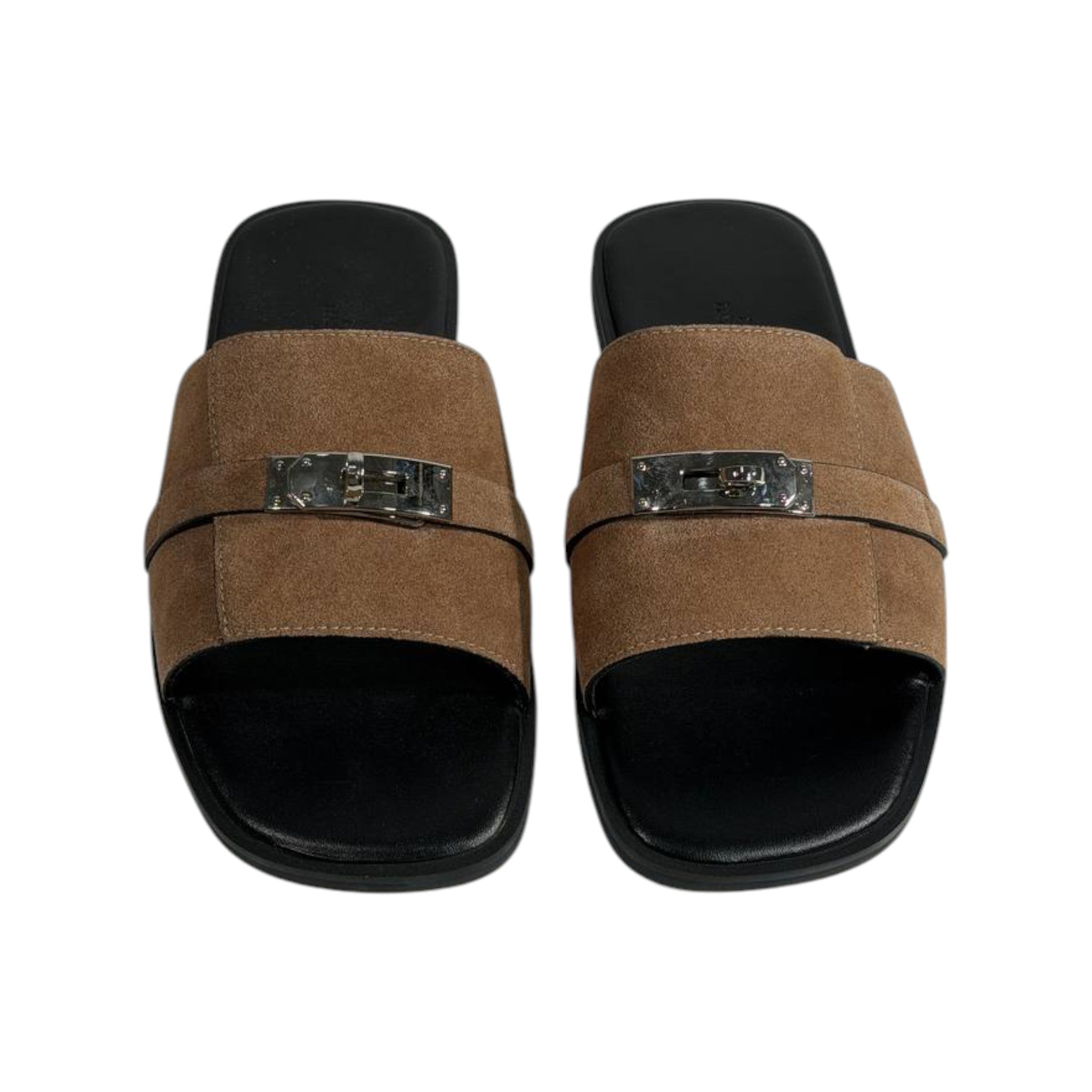 Hermès Brown Suede Slides 🤎✨ Luxury Flat Sandals for Men