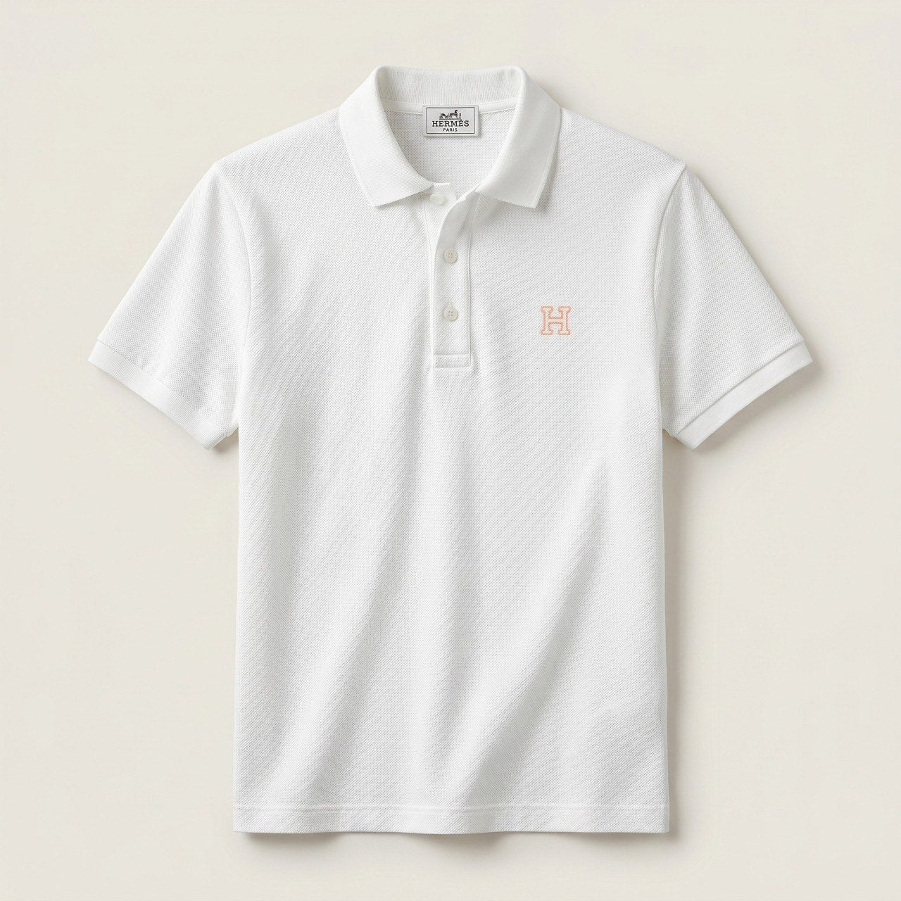 🧡 Hermès Essential Luxury White Polo – Refined Elegance Collection