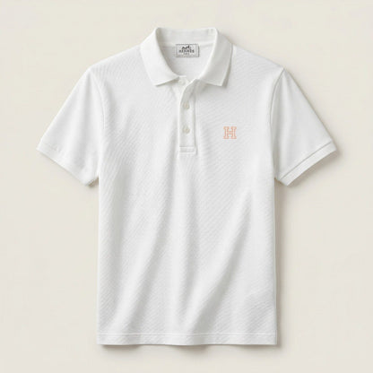 🧡 Hermès Essential Luxury White Polo – Refined Elegance Collection