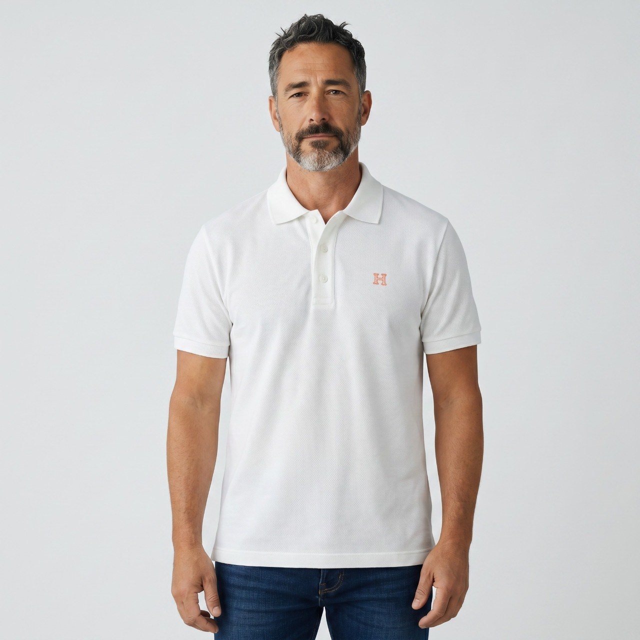 🧡 Hermès Essential Luxury White Polo – Refined Elegance Collection