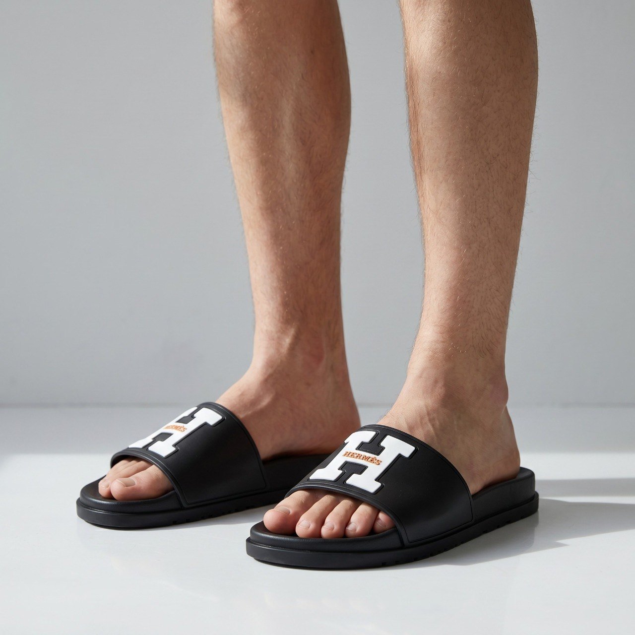 🖤✨ Hermès H Logo Slide Sandals – Luxury Men's Comfort Slides