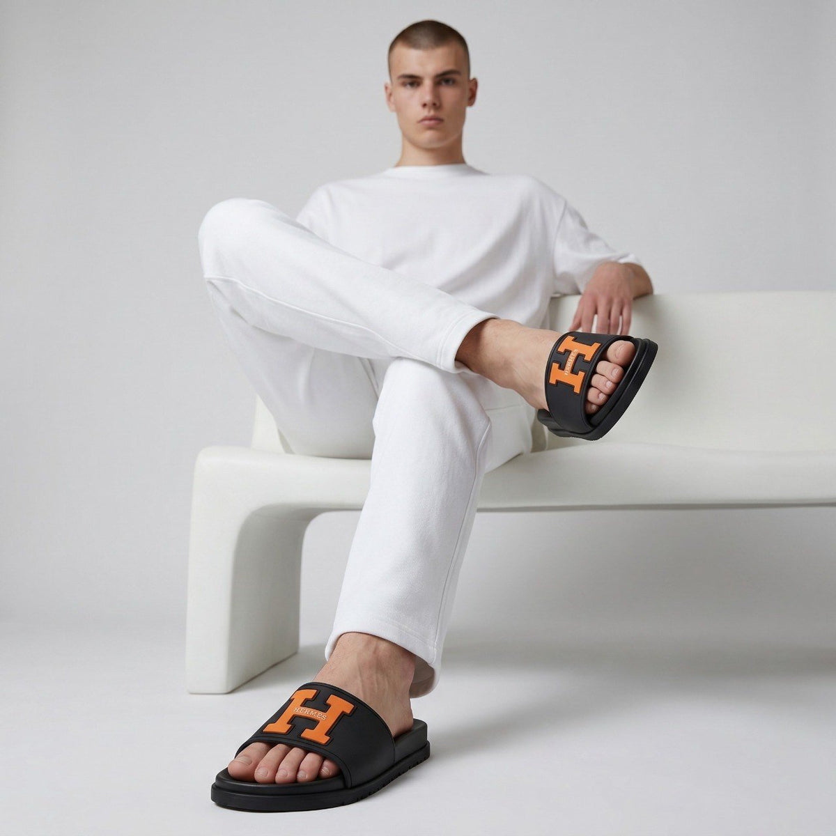 🖤🧡 Hermès H Logo Slide Sandals – Premium Men's Luxury Slides