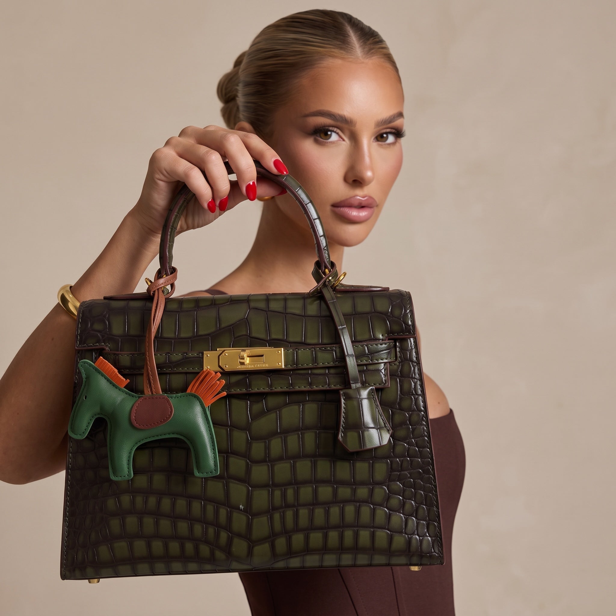 Hermès Kelly 32– Olive Croc-Embossed Top Handle 🐊👜