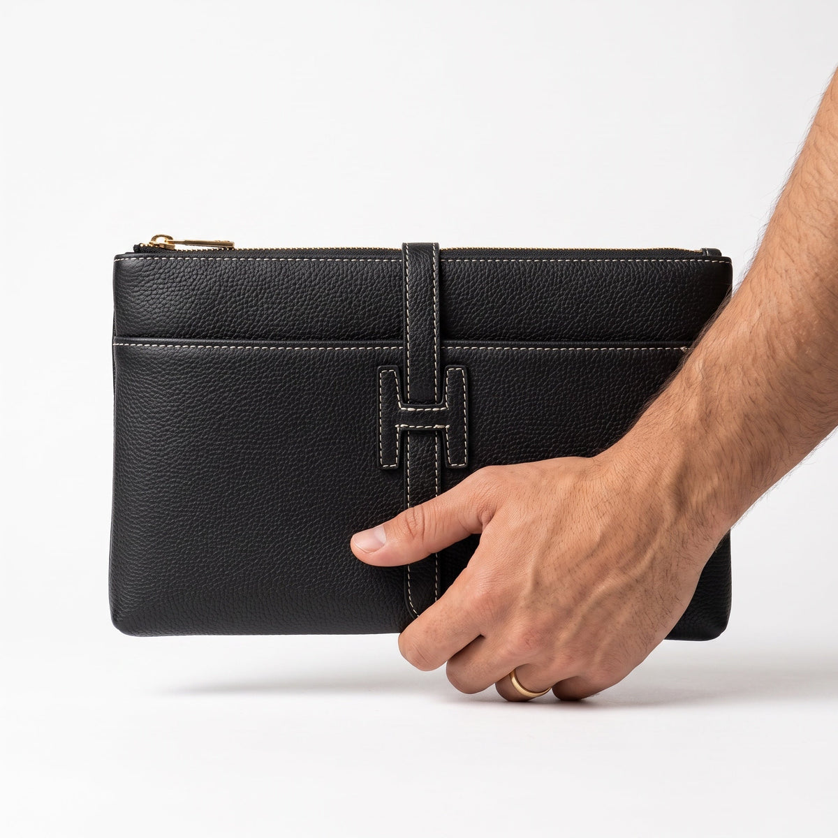 Hermès Leather Clutch — Black