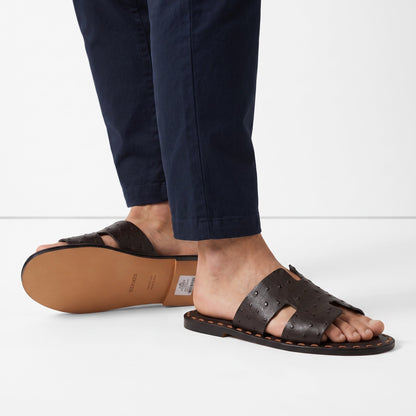 Hermès Leather Studded Slide — Dark Brown