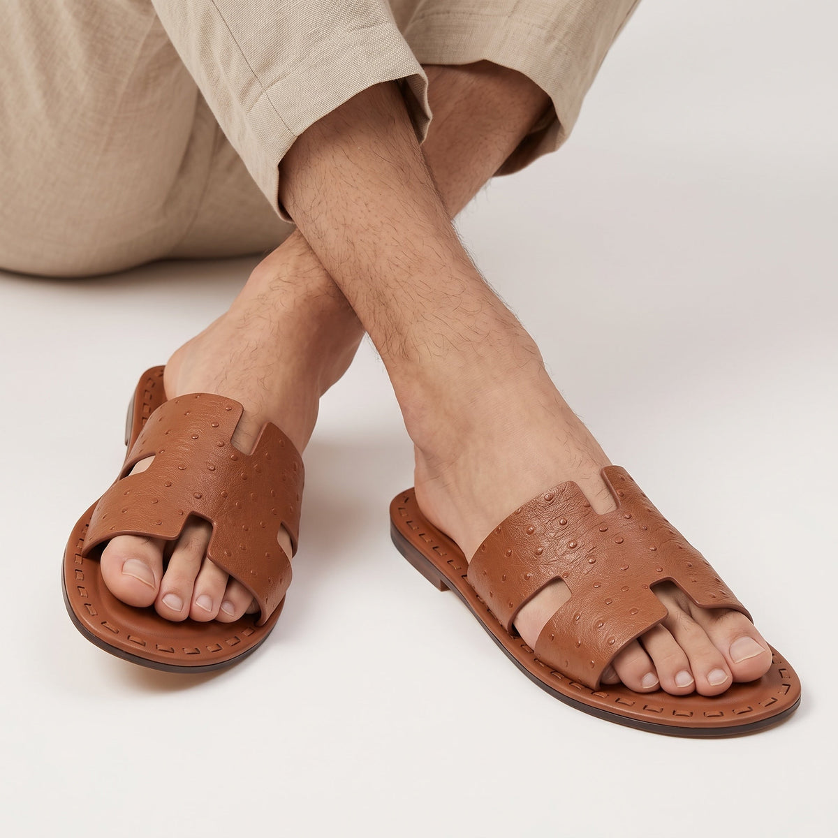 Hermès Men's Leather Slide — Tan