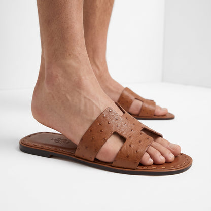 Hermès Men's Leather Slide — Tan