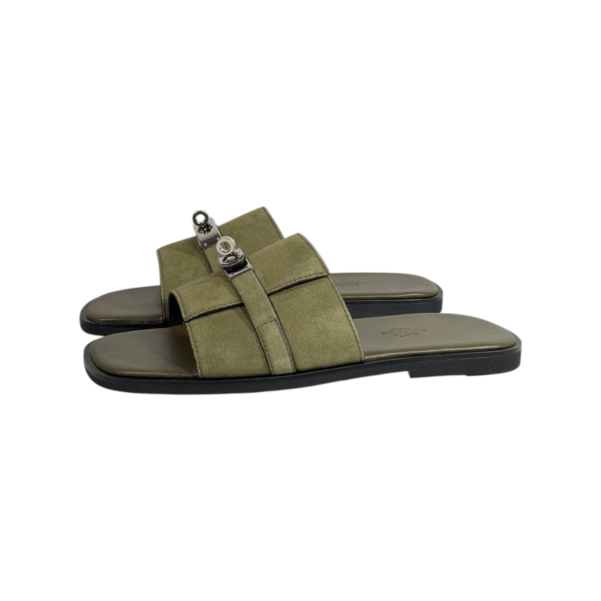 Hermès Olive Green Suede Slides 💚✨ Luxury Flat Sandals for Men
