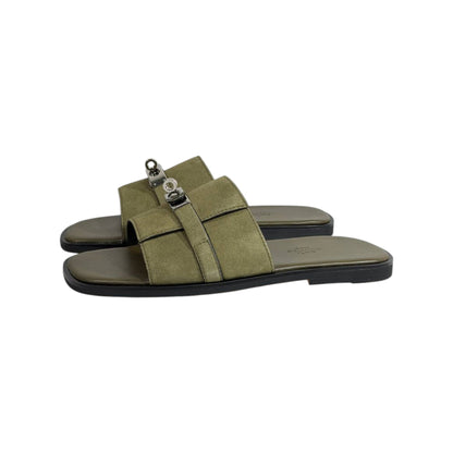 Hermès Olive Green Suede Slides 💚✨ Luxury Flat Sandals for Men