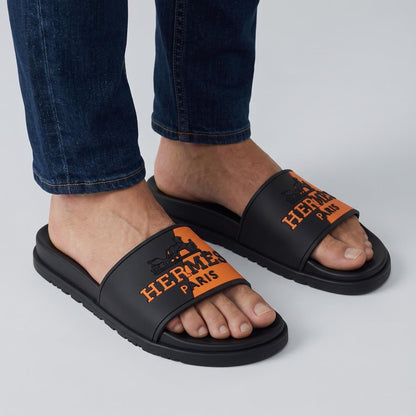 Hermès Pool Slide — Black & Orange