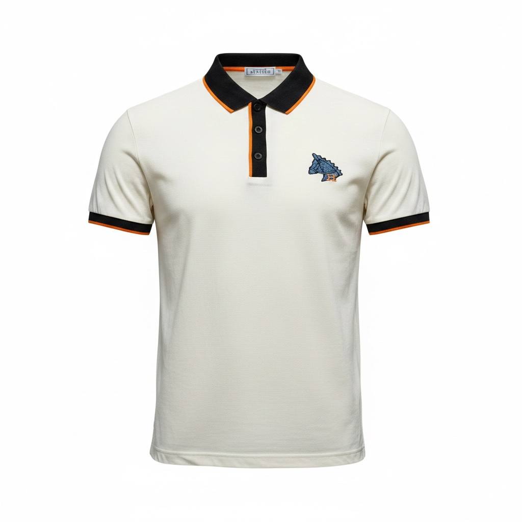 Hermes Premium Contrast Polo Shirt 🧡🤍 | Luxury Minimal Design Slim Fit Tee