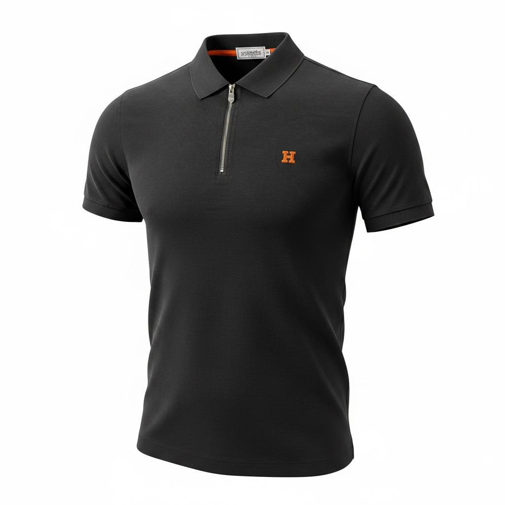 Hermès-Premium Zip Polo – Black Edition 🖤🔥 | Luxury Minimal Design
