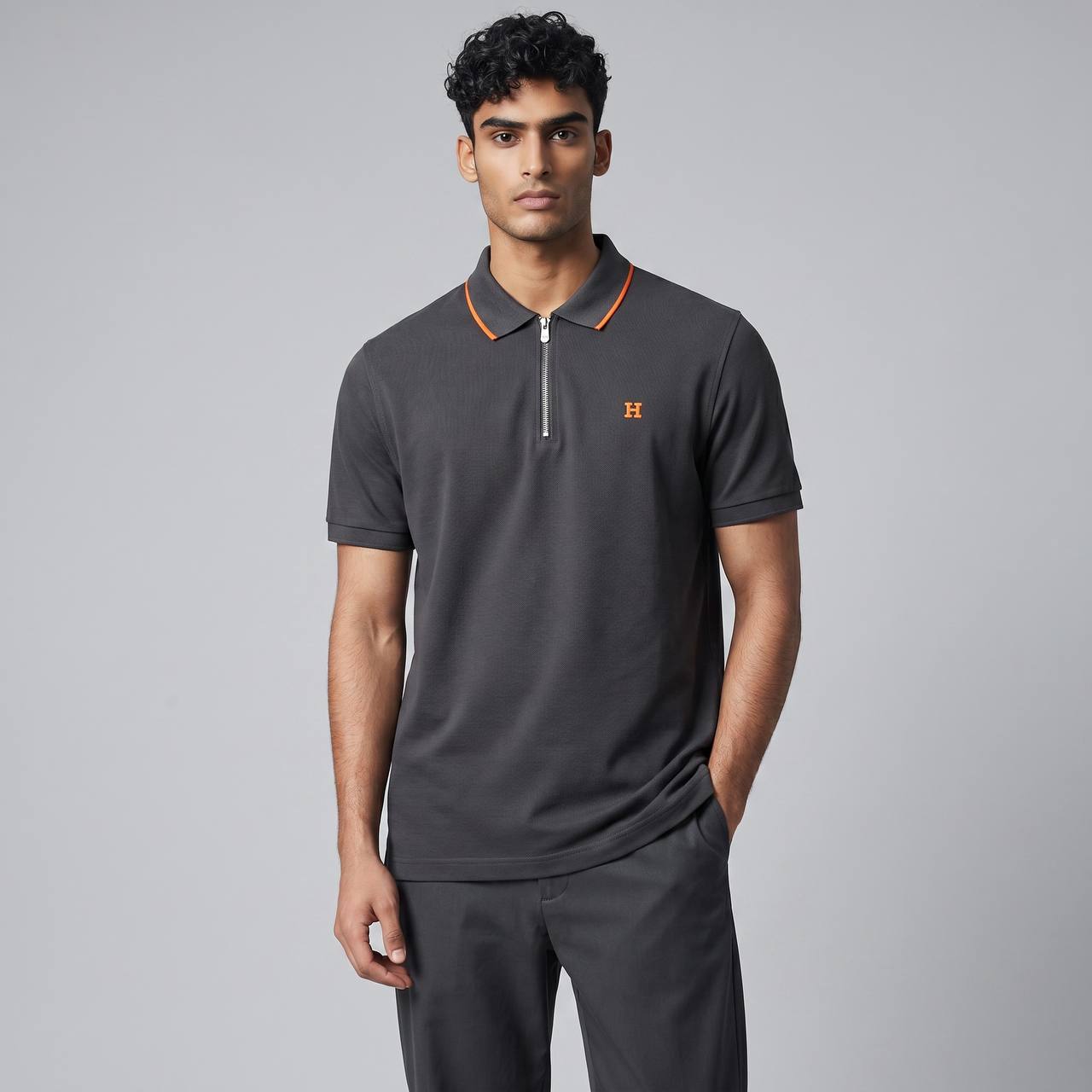 Hermès-Premium Zip Polo – Black Edition 🖤🔥 | Luxury Minimal Design