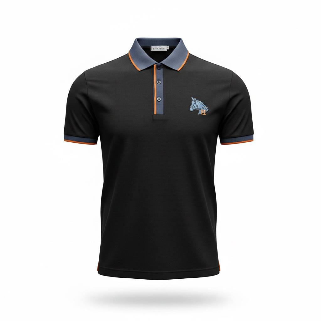 🖤 Hermes Style Black Polo Shirt – Contrast Trim Luxury Polo 👕✨