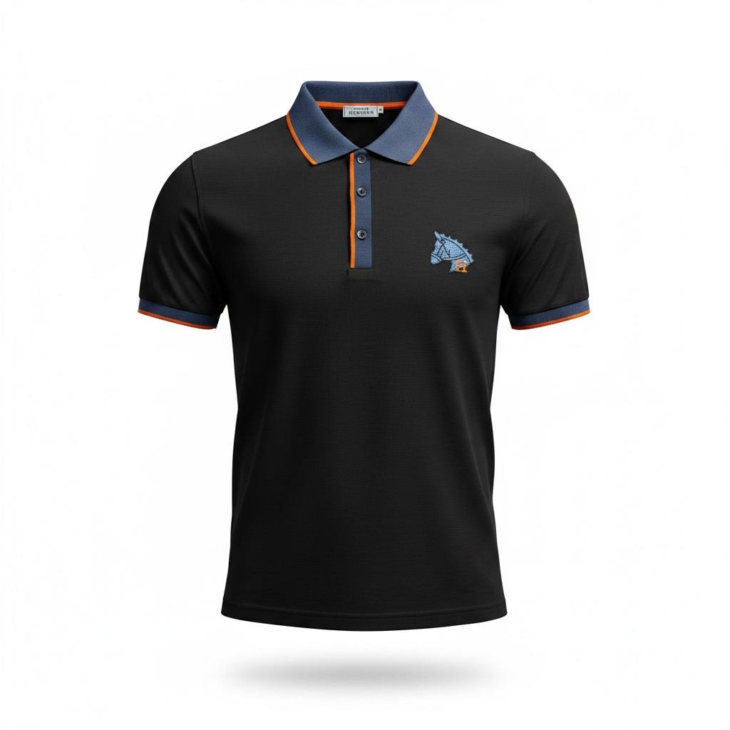 🖤 Hermes Style Black Polo Shirt – Contrast Trim Luxury Polo 👕✨