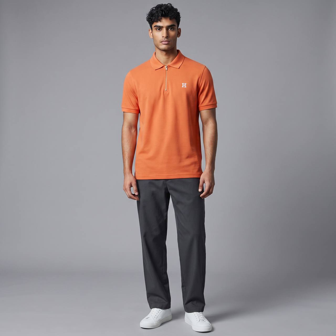 🧡 Hermes Style Orange Zip Polo – Premium Summer Statement Polo 👕✨