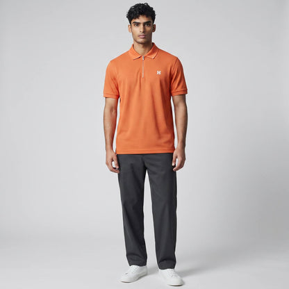 🧡 Hermes Style Orange Zip Polo – Premium Summer Statement Polo 👕✨