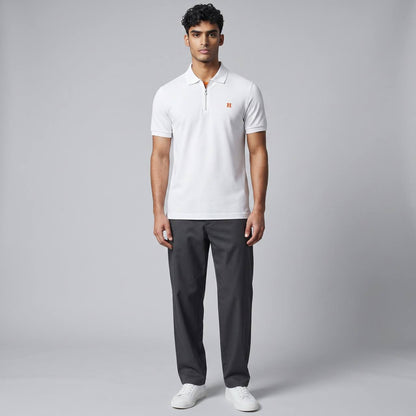 🤍 Hermès Style White Zip Polo – Minimal Luxury with Orange Accent 🧡✨