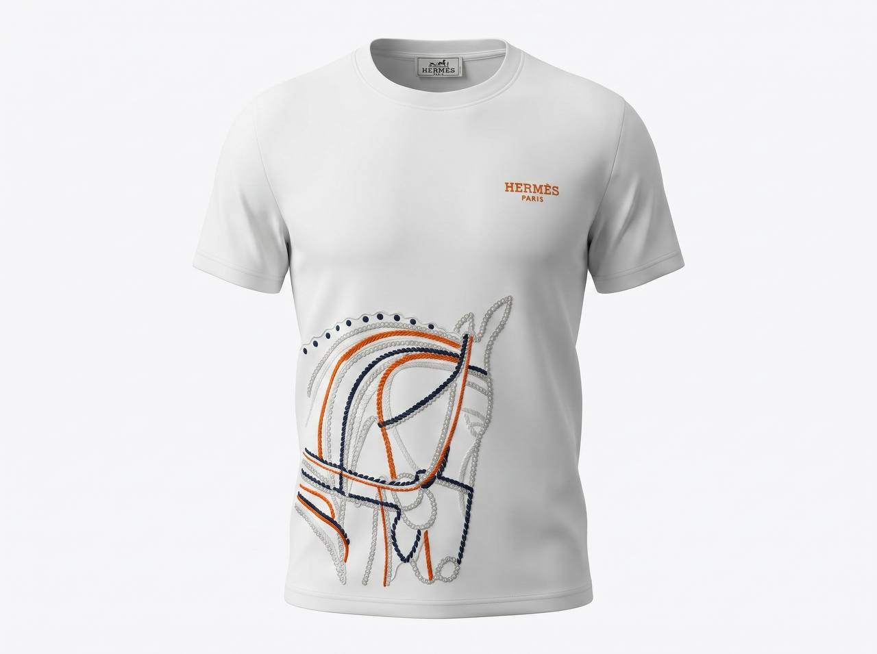 🤍 Hermès White Horse Graphic T-Shirt – Luxury Casual Tee 🧡
