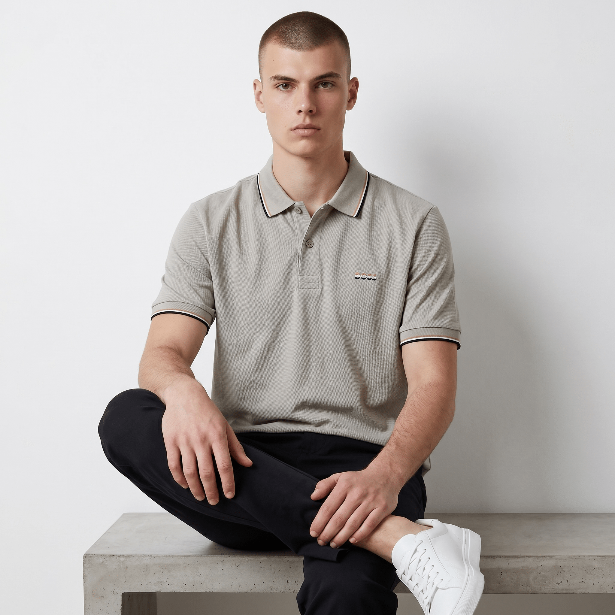 🤍✨ Hugo Boss Beige Luxury Polo Shirt – Timeless Smart Casual Essential 👔🔥