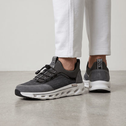 🩶🖤 Hugo Boss Grey & Black Luxury Runner Sneakers 👟⚡