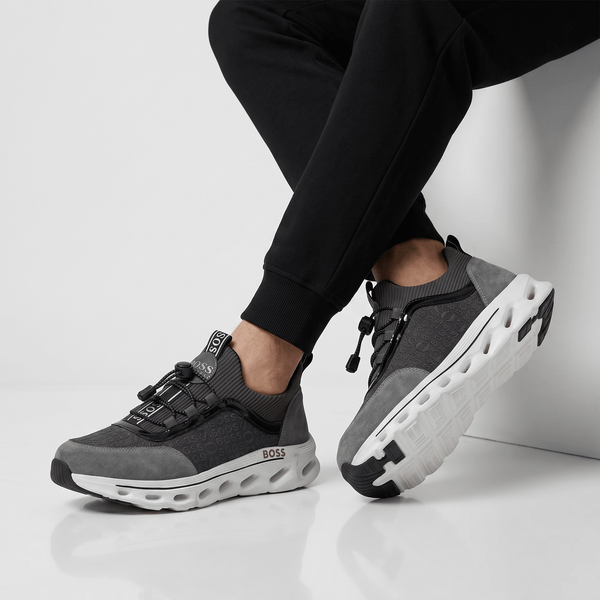 🩶🖤 Hugo Boss Grey & Black Luxury Runner Sneakers 👟⚡