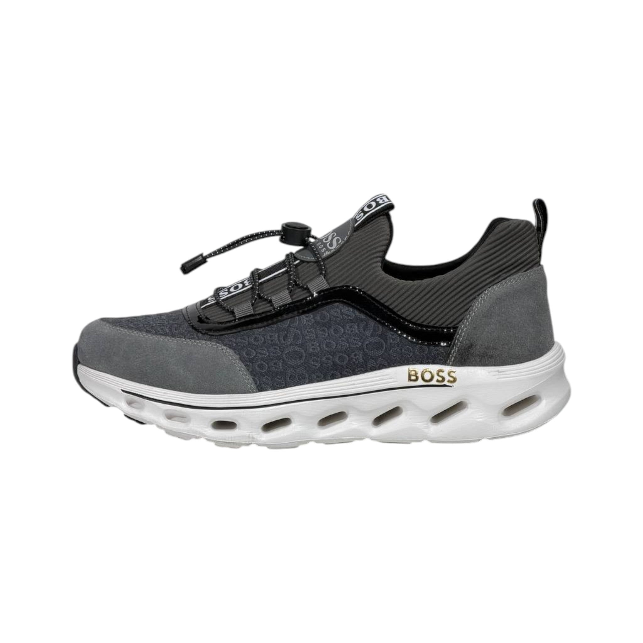 🩶🖤 Hugo Boss Grey & Black Luxury Runner Sneakers 👟⚡