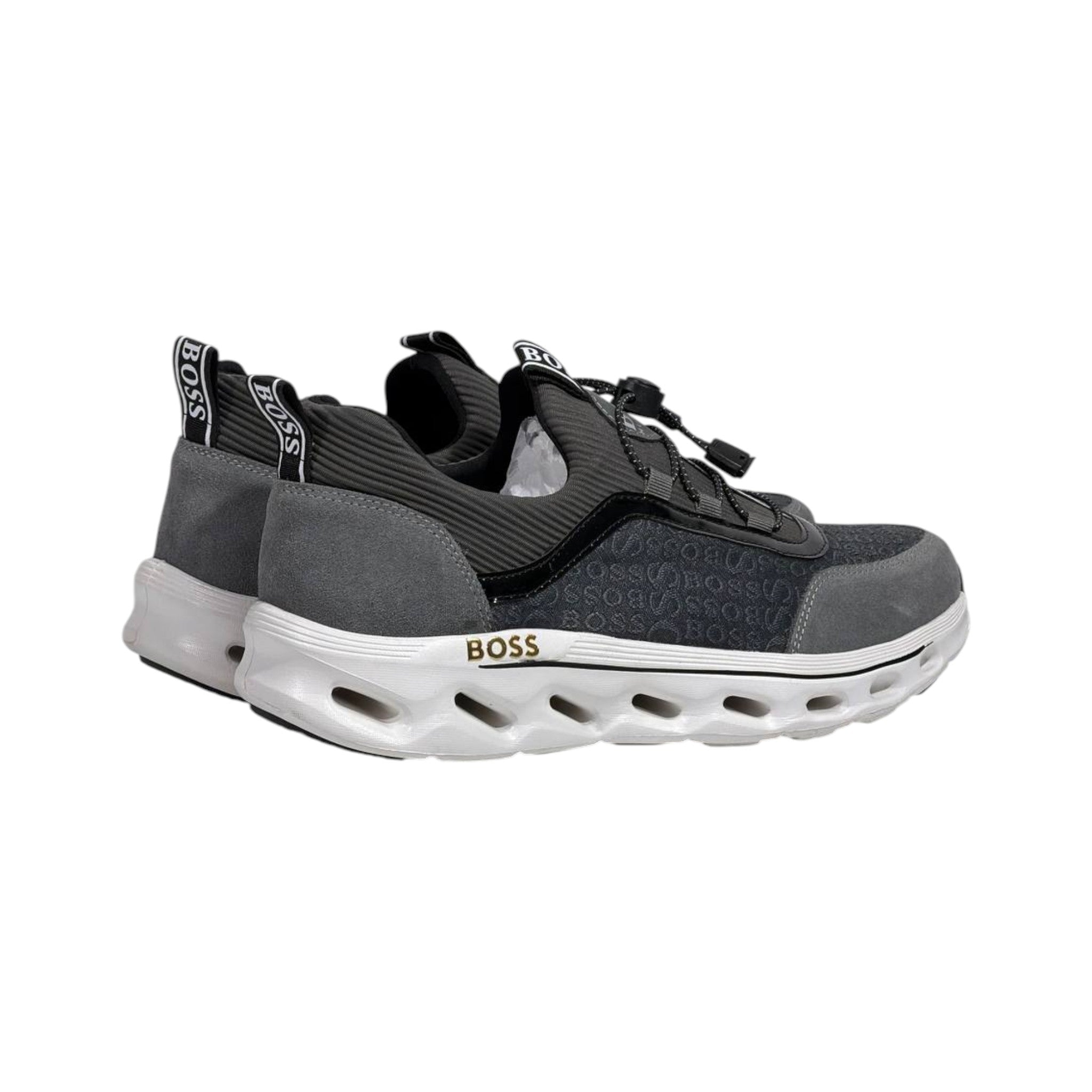 🩶🖤 Hugo Boss Grey & Black Luxury Runner Sneakers 👟⚡