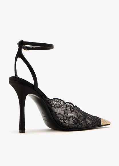Jimmy Choo – Black Lace Slingback Pumps Gold Toe ✨9cm