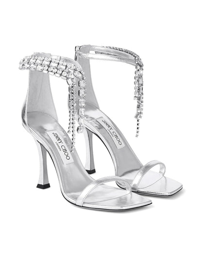 Jimmy Choo Crystal Fringe Heeled Sandals – Silver Glam Edition ✨👠