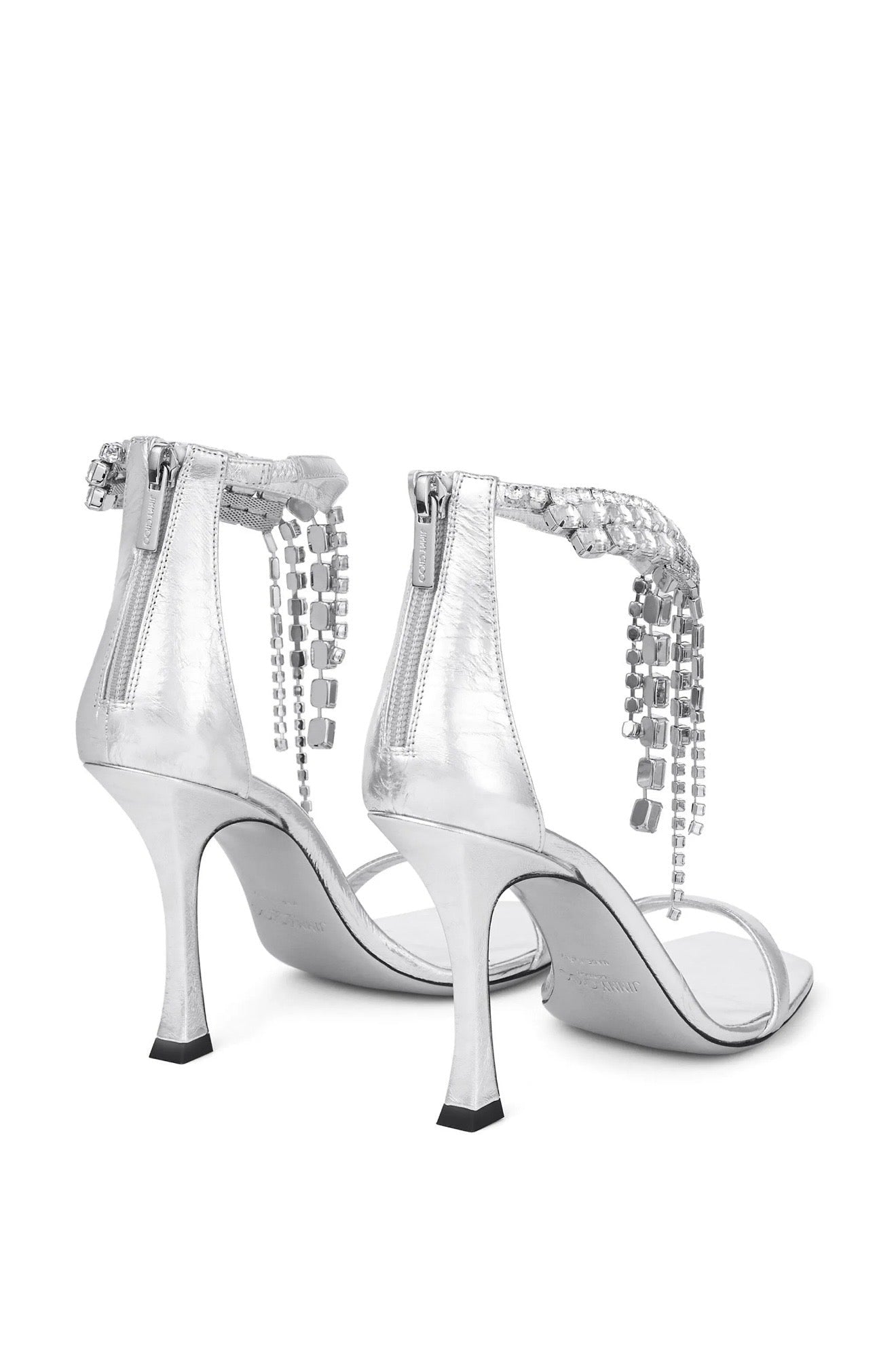 Jimmy Choo Crystal Fringe Heeled Sandals – Silver Glam Edition ✨👠