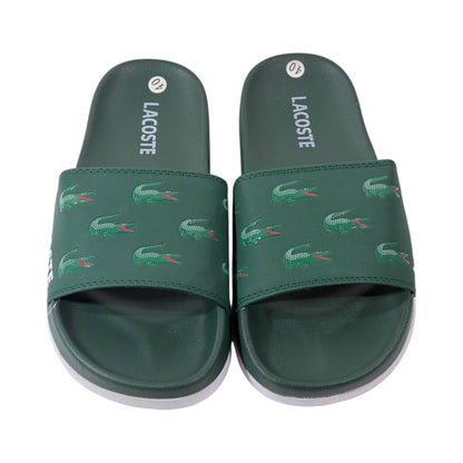 🐊 Lacoste Crocodile Pattern Slides – Forest Green Edition 💚✨