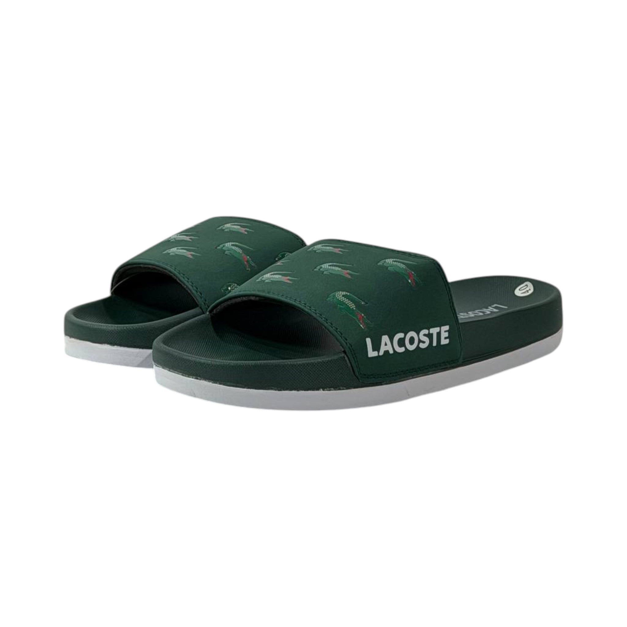 🐊 Lacoste Crocodile Pattern Slides – Forest Green Edition 💚✨