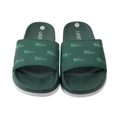🐊 Lacoste Crocodile Pattern Slides – Forest Green Edition 💚✨