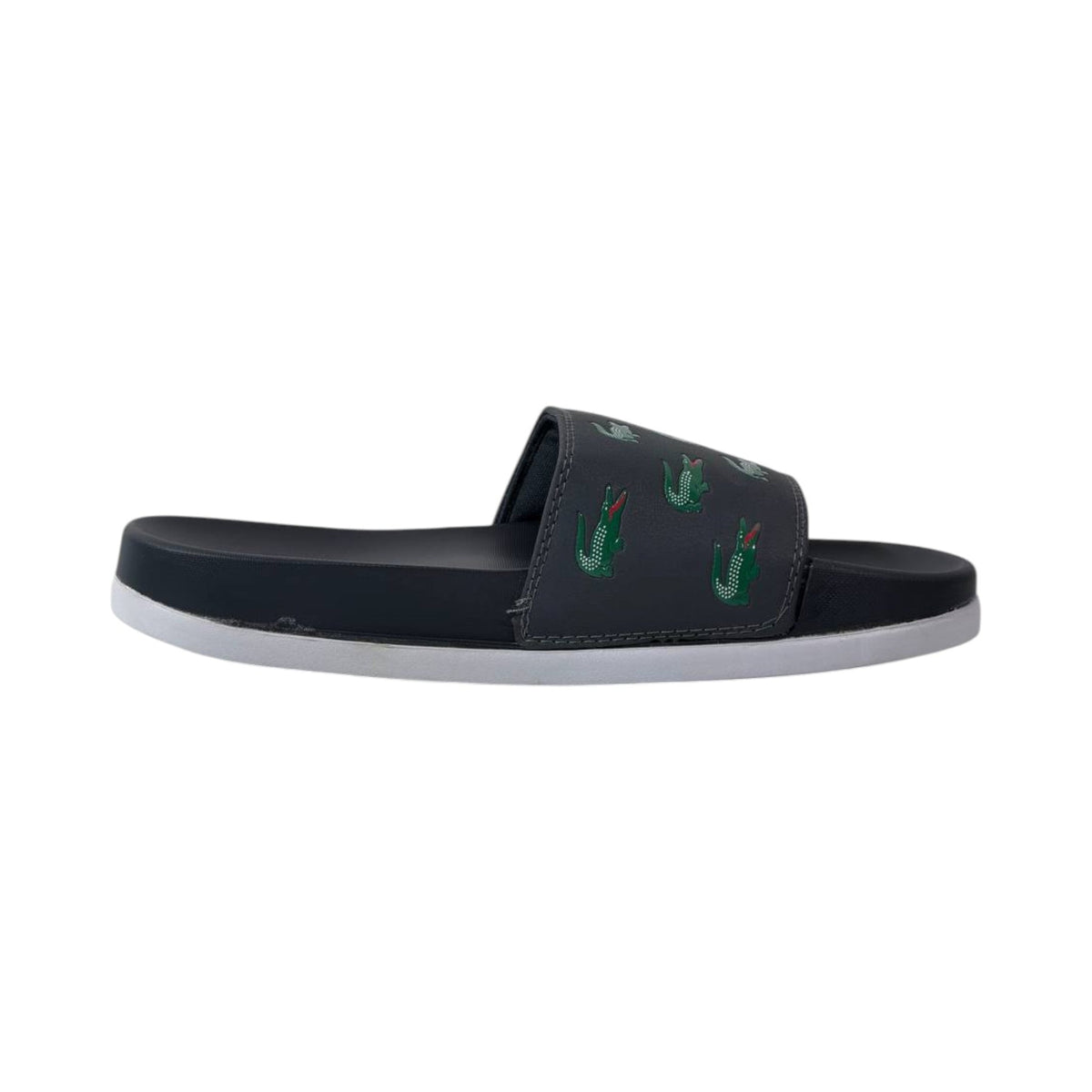 Lacoste Crocodile Print Slides — Midnight Black
