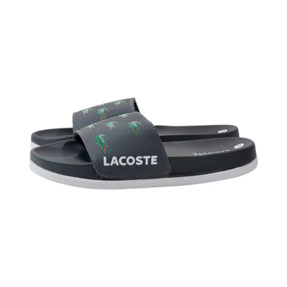 Lacoste Crocodile Print Slides — Midnight Black