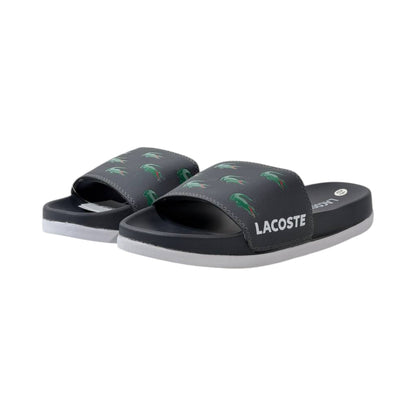 Lacoste Crocodile Print Slides — Midnight Black