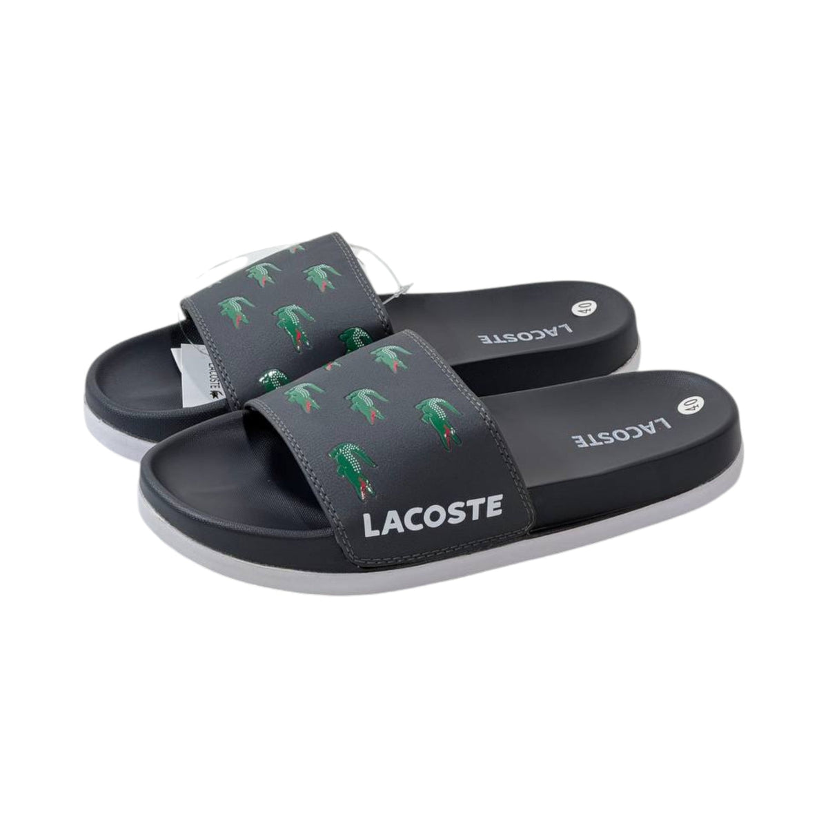 Lacoste Crocodile Print Slides — Midnight Black
