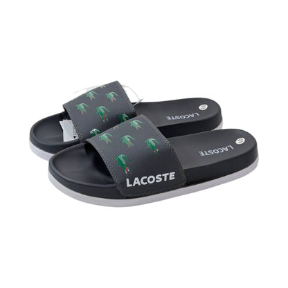 Lacoste Crocodile Print Slides — Midnight Black