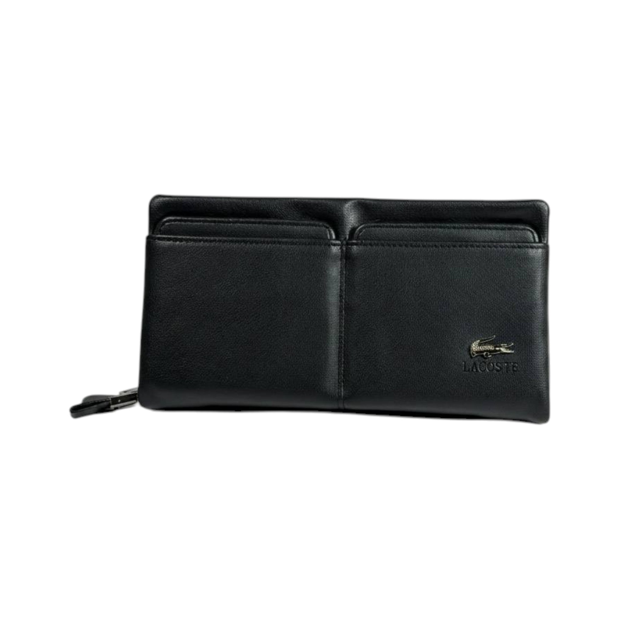Lacoste Executive Black Leather Organizer Wallet 🐊🖤 Premium Zip Clutch