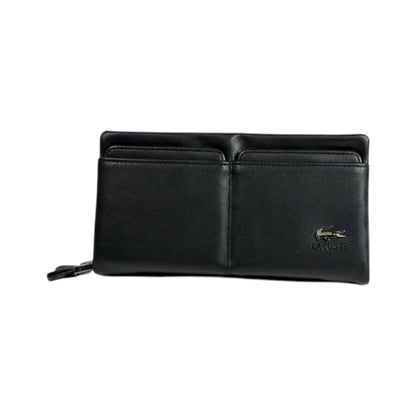 Lacoste Executive Black Leather Organizer Wallet 🐊🖤 Premium Zip Clutch