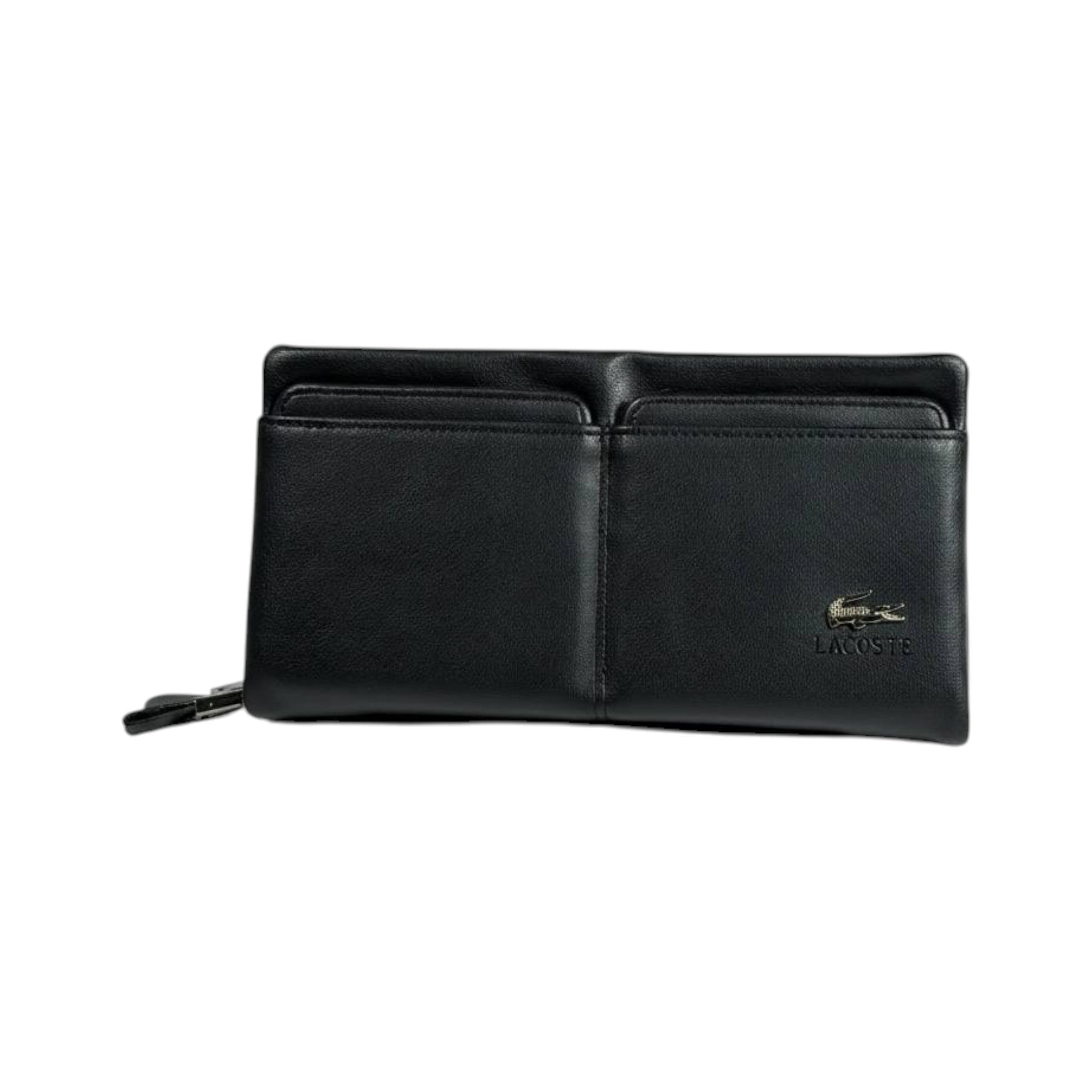 Lacoste Executive Black Leather Organizer Wallet 🐊🖤 Premium Zip Clutch